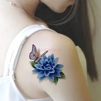 татуировка книга триизмерен цвете водоустойчив татуировки етикети женската пеперуда лотос 3D здрава реалистична делото белег татуировки