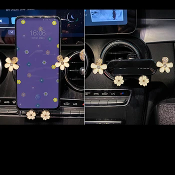 Bling Crystal Сплав Цветя Гравитационный Скоба за Телефон за мобилен Телефон Определяне на отдушник Навигация Универсален Държач за iPhone Samsung